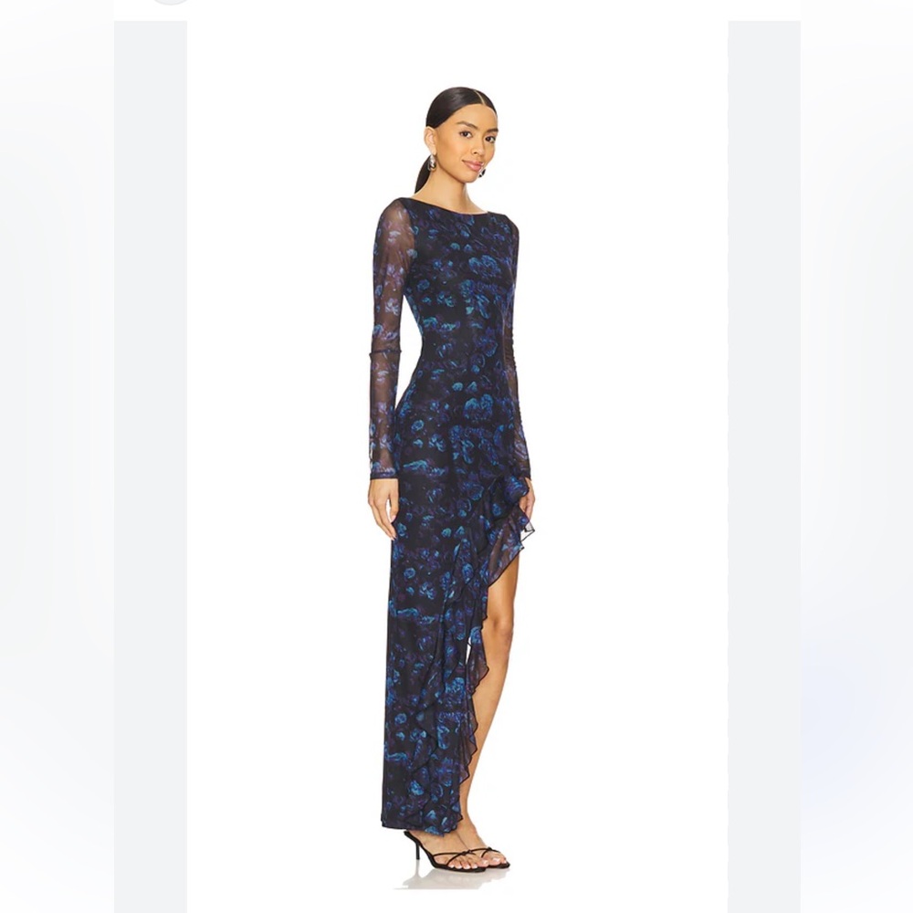 REVOLVE Elegant Asymmetrical Navy Floral Dress